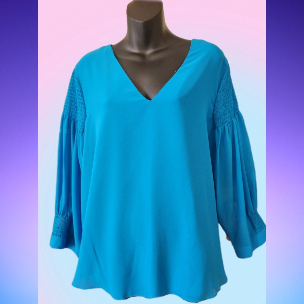 CALVIN KLEIN BLUE V-NECK DESIGNER BLOUSE SIZE XL - Picture 3 of 6